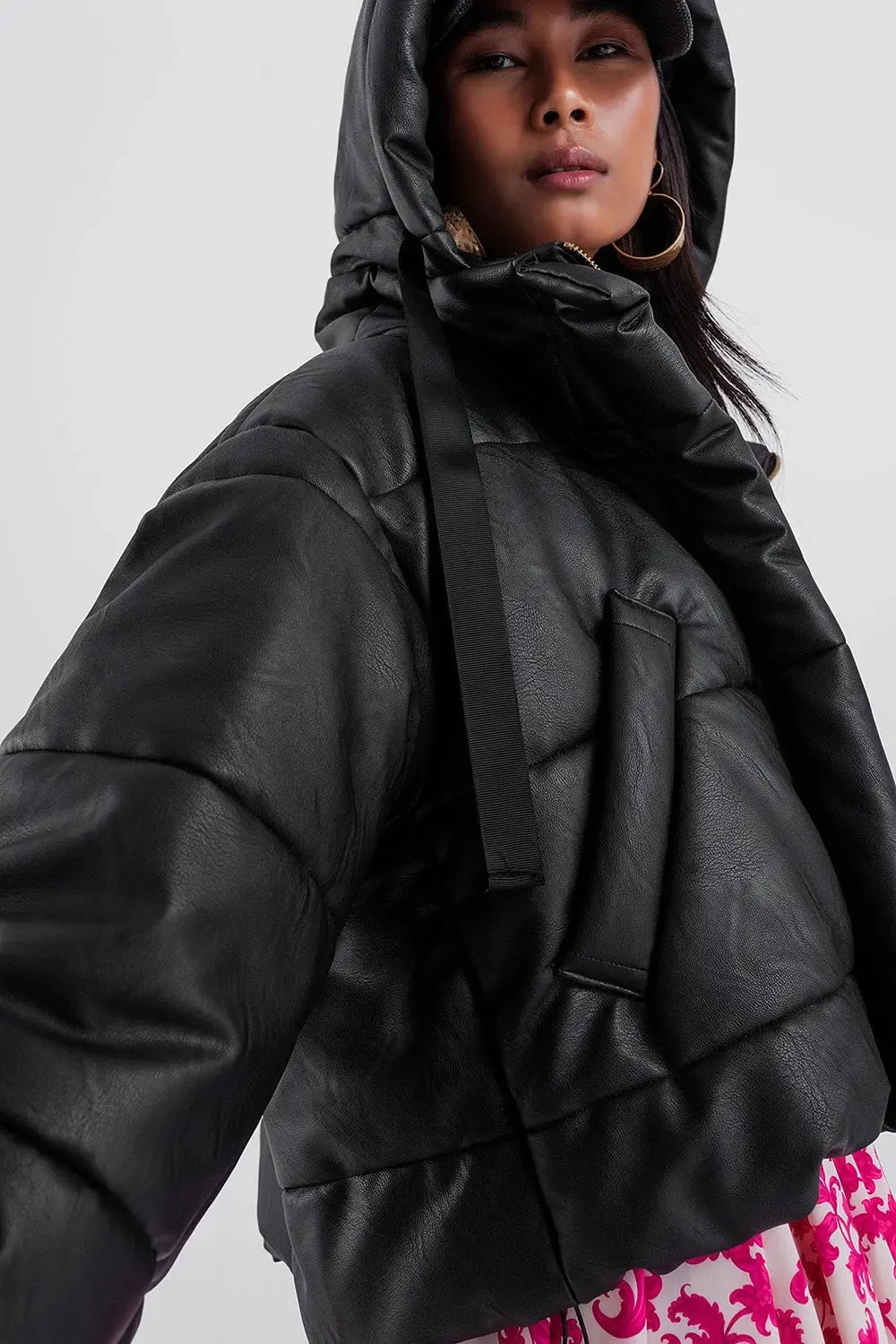 Bomber Puffer Jacket in Black