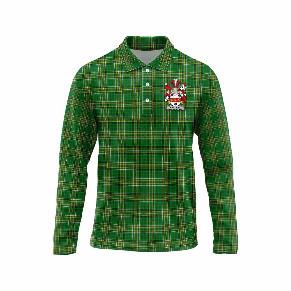 Bradley Irish Clan Tartan Long Sleeve Polo Shirt with Coat of Arms