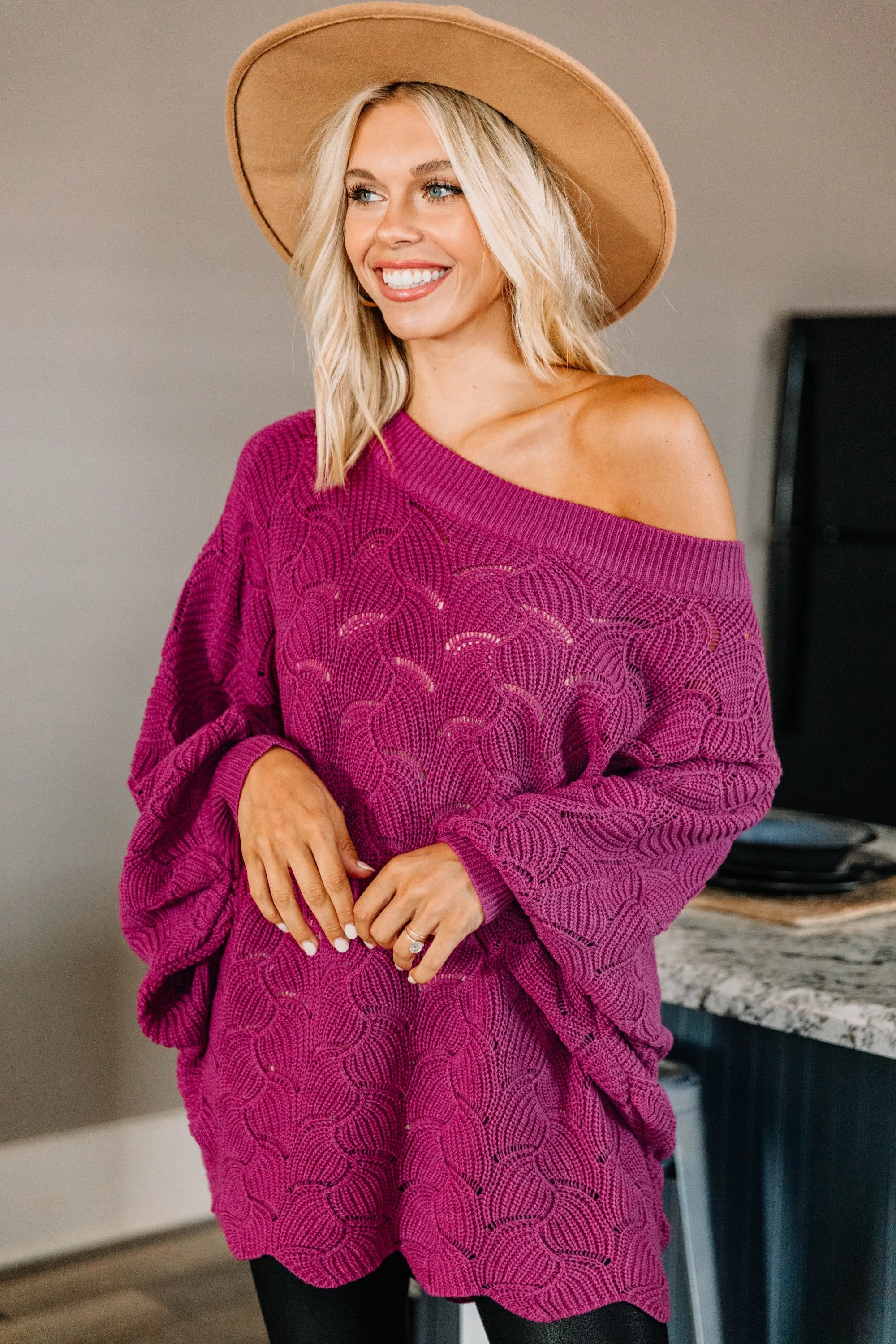 Breaking Free Magenta Purple Batwing Sweater