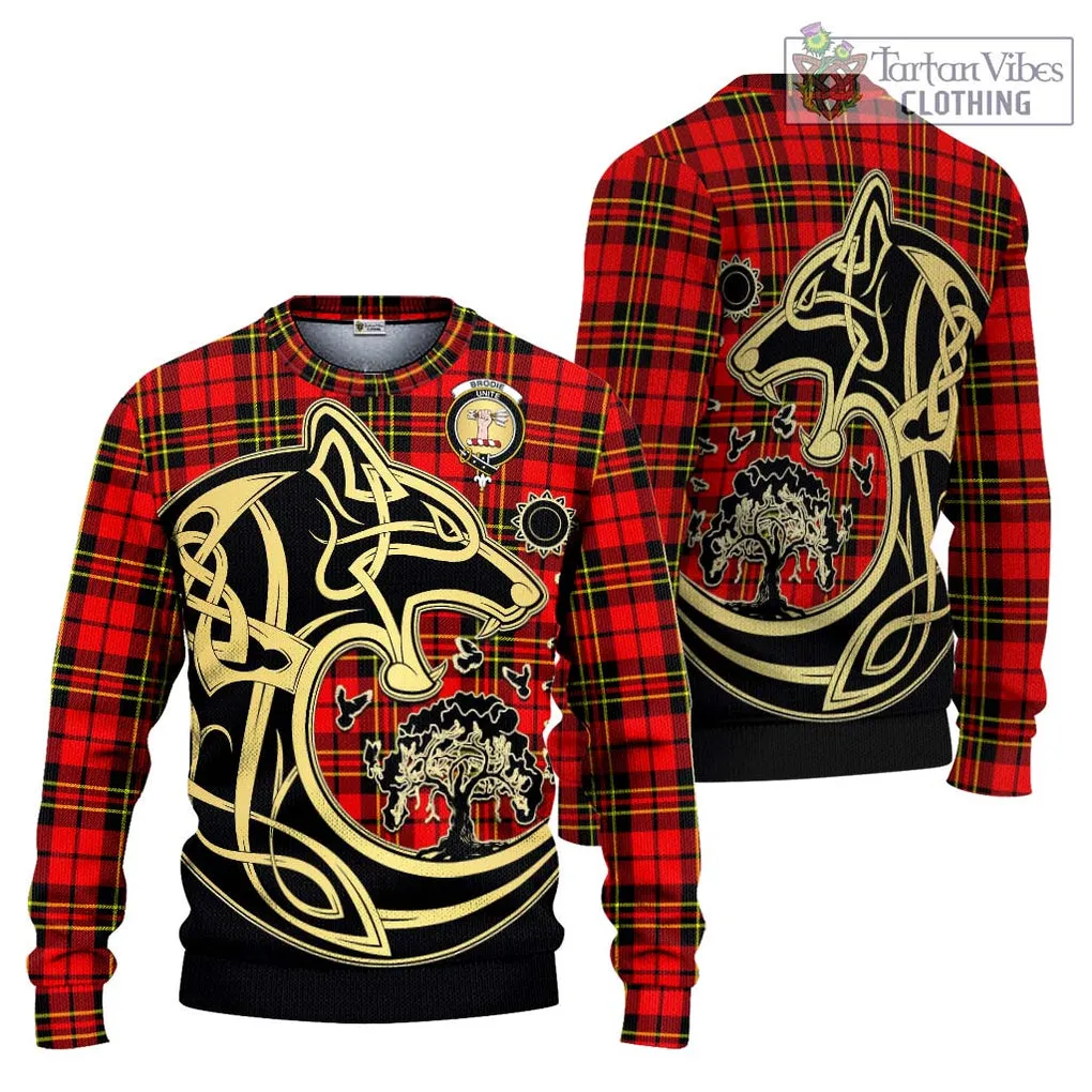 Brodie Modern Tartan Ugly Sweater with Family Crest Celtic Wolf Style