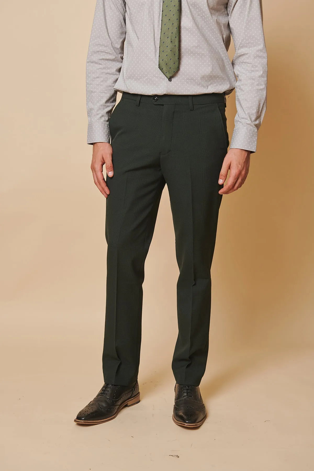 BROMLEY - Olive Green Check Trousers