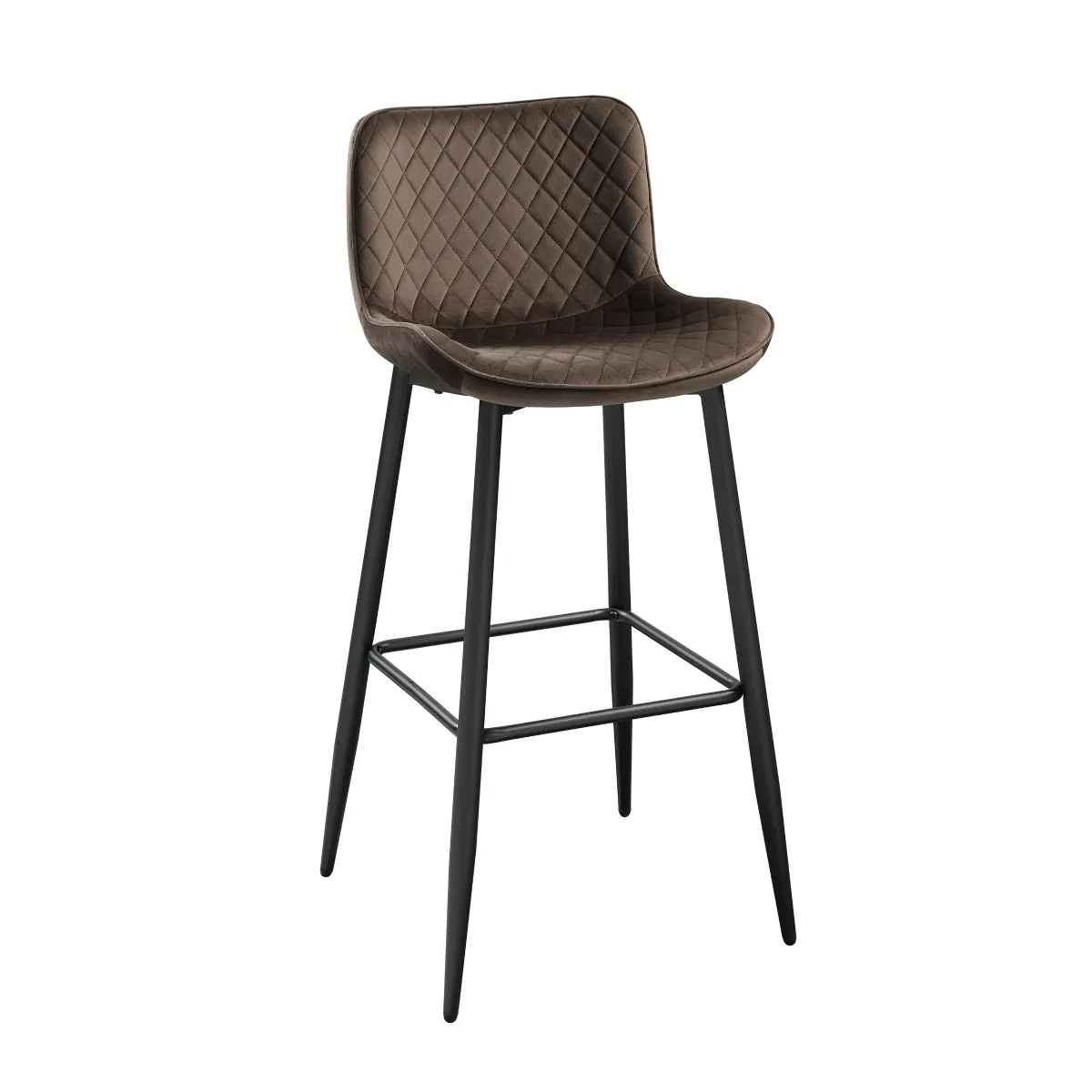 Brown Velvet Quilted Bar Height Chairs - 29" - Set of 2