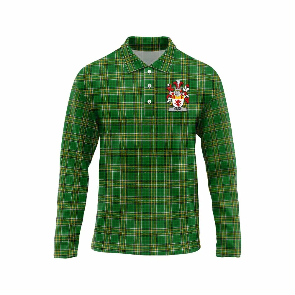 Bryne Irish Clan Tartan Long Sleeve Polo Shirt with Coat of Arms