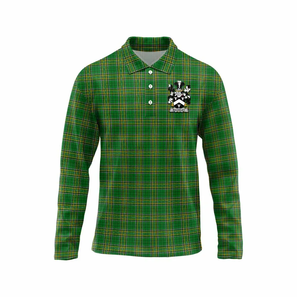 Bulkeley Irish Clan Tartan Long Sleeve Polo Shirt with Coat of Arms