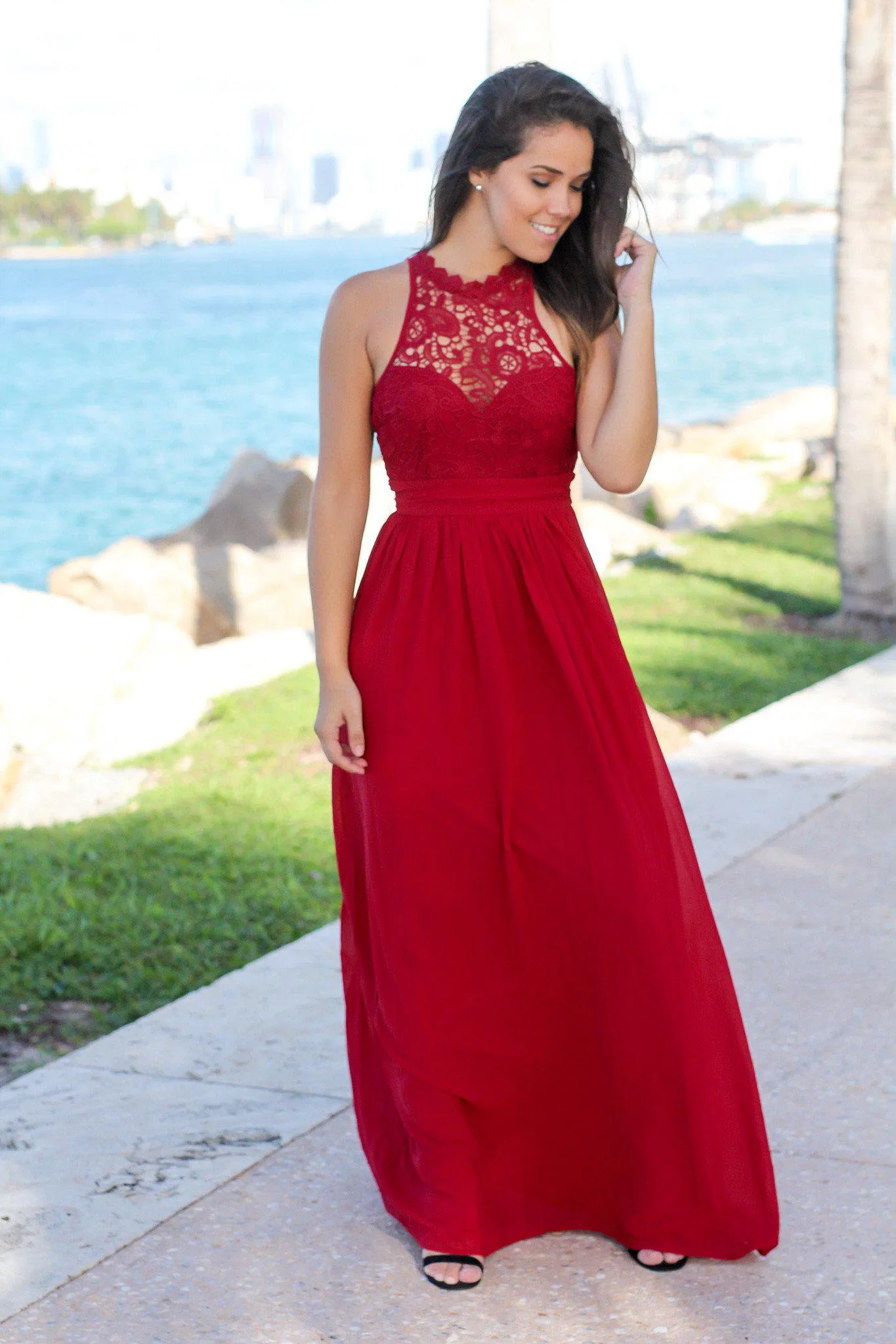 Burgundy Crochet Maxi Dress