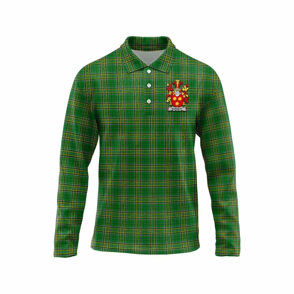 Burnett Irish Clan Tartan Long Sleeve Polo Shirt with Coat of Arms