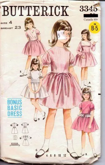 Butterick 3345 Little Girls Party School Dress Eyelet Peplum Jacket Swing Skirt Vintage Sewing Pattern 1960's