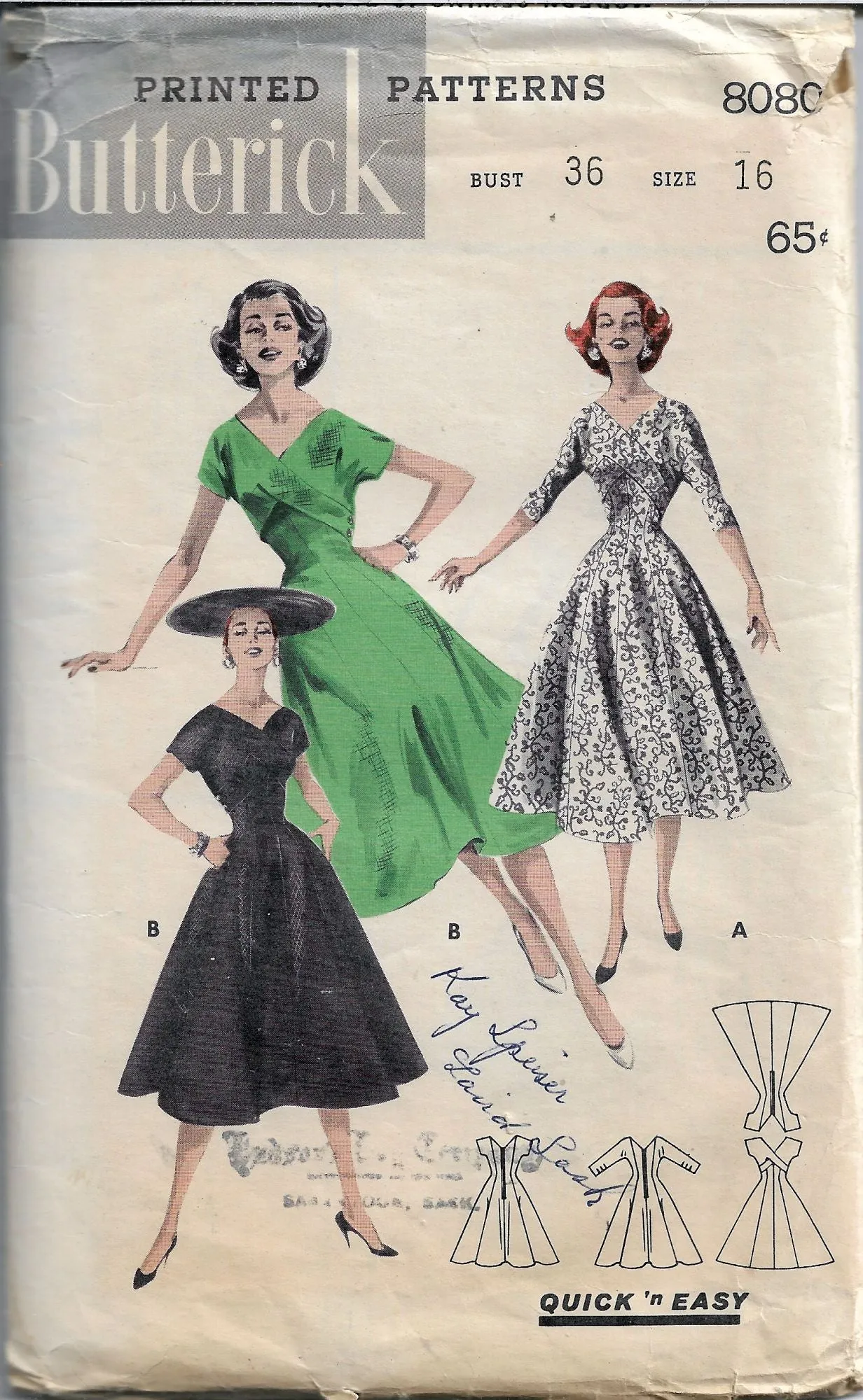 Butterick 8080 Princess Dress Cross Wrap Vintage Sewing Pattern 1950s Rare