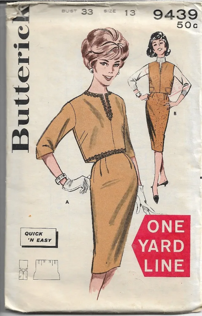 Butterick 9439 Junior Overbloluse Slim Skirt Vintage Sewing Pattern 1960s