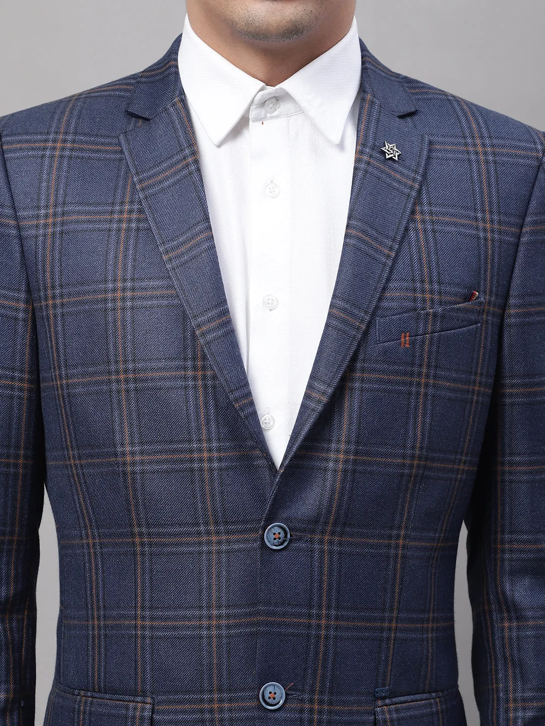 Cantabil Blue Checkered Full Sleeves Formal Blazer For Men