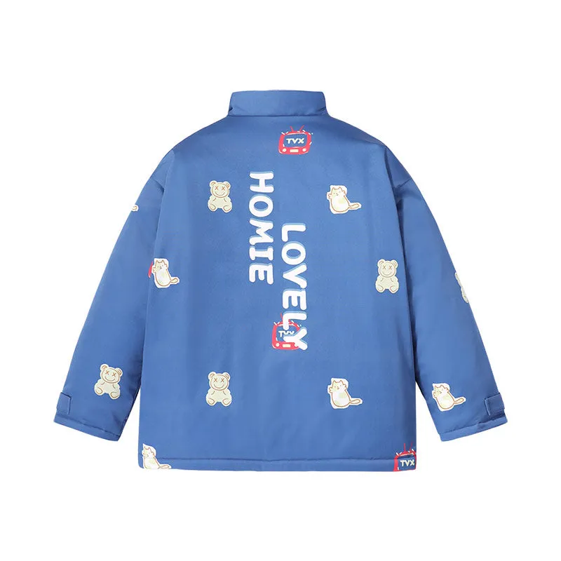 Cartoon TV Kitty Bear letter-printed two-front front collar padded jacket