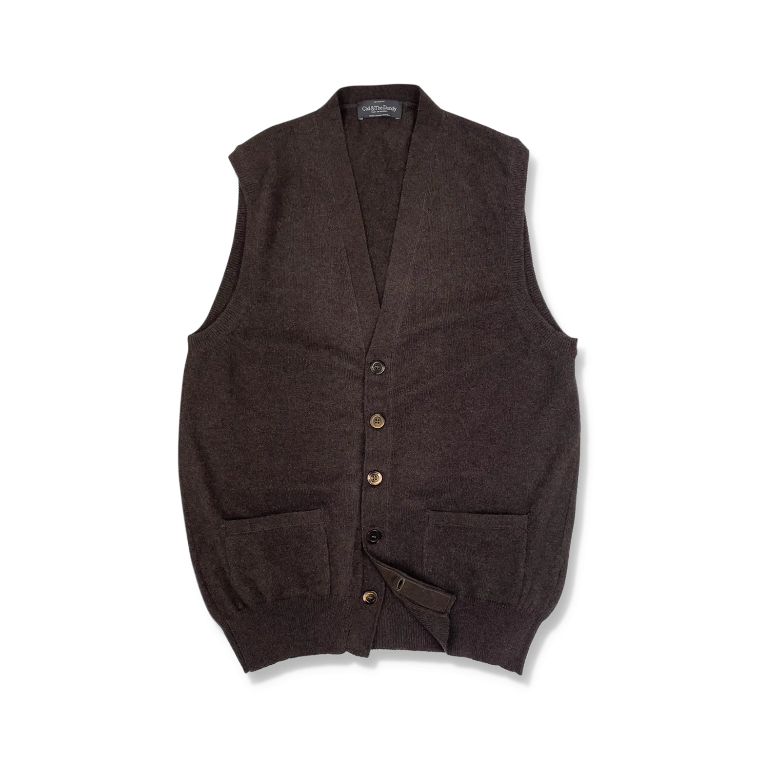 Cashmere Sleeveless Cardigan in Chocolate Brown