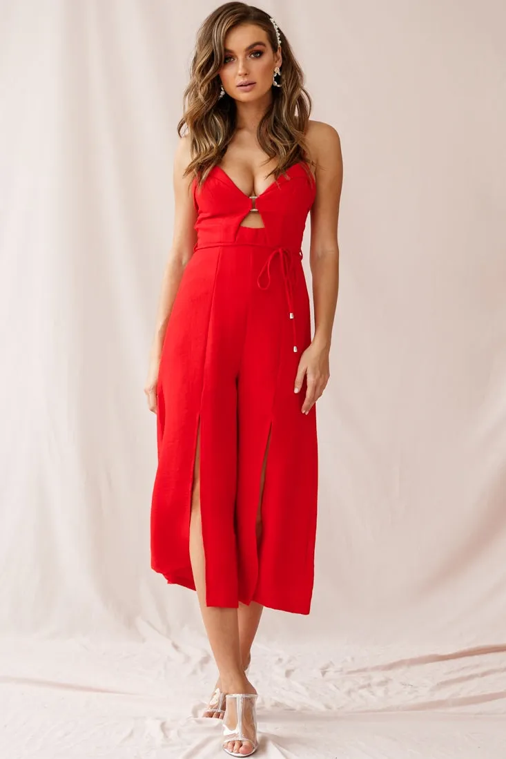 Charlie Structured Wide Leg Jumpsuit Red