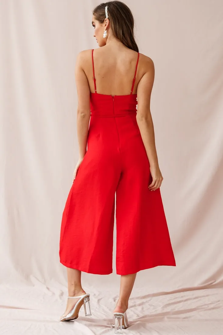 Charlie Structured Wide Leg Jumpsuit Red