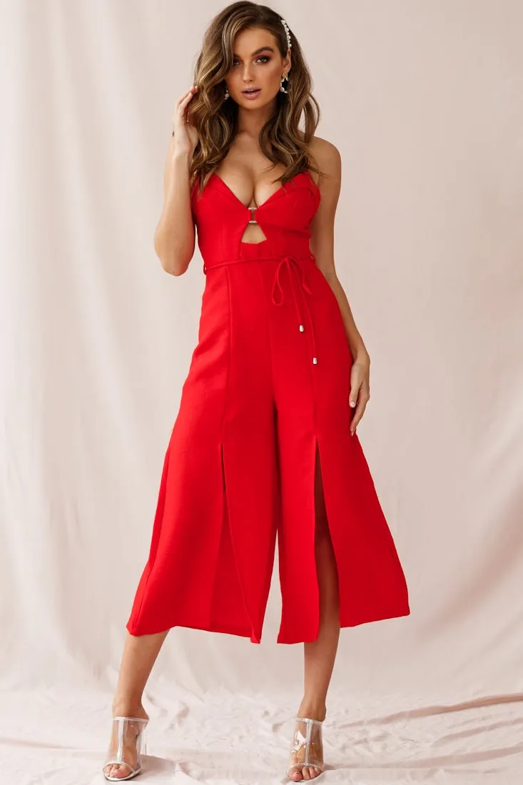 Charlie Structured Wide Leg Jumpsuit Red