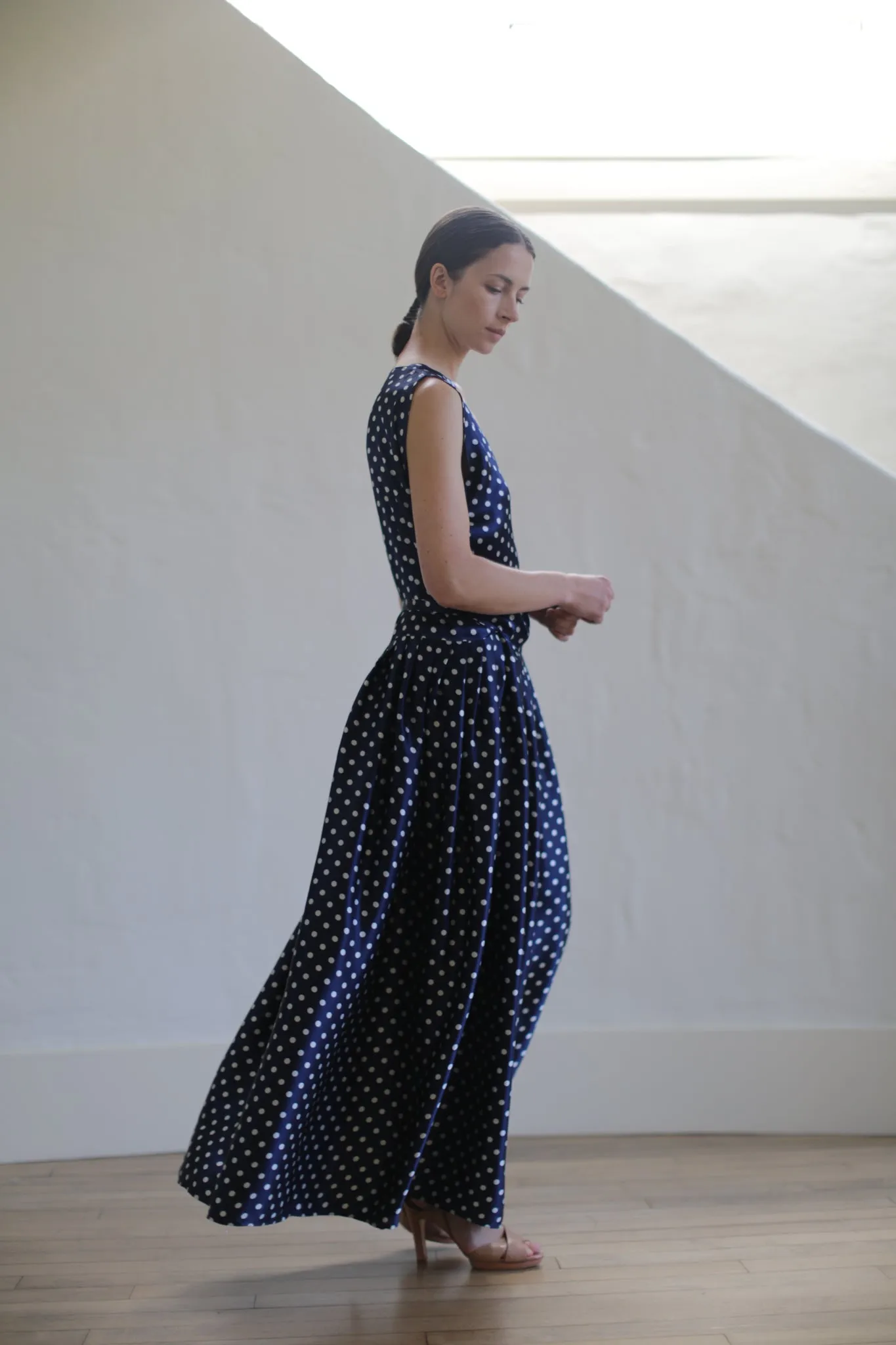 Charmeuse Wrap Dress | Navy Polkadot