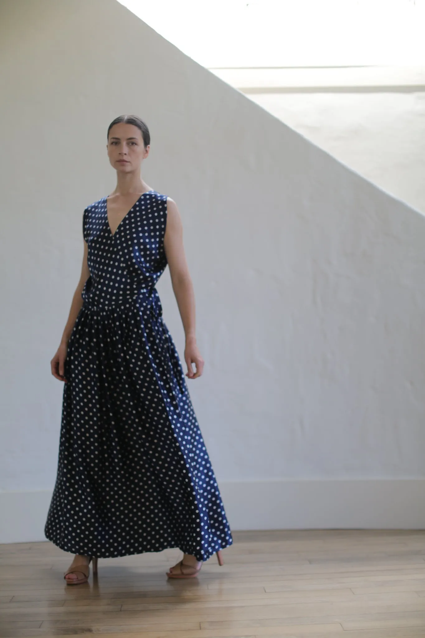 Charmeuse Wrap Dress | Navy Polkadot