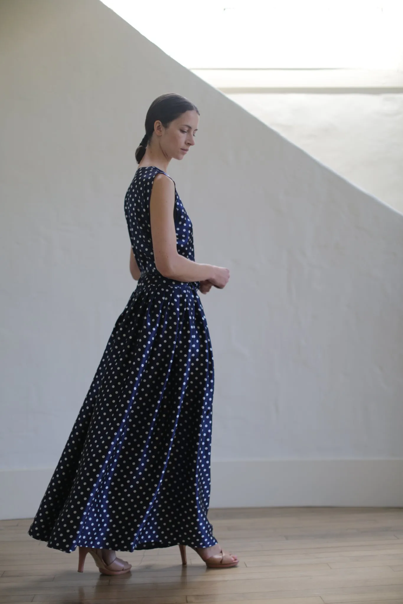 Charmeuse Wrap Dress | Navy Polkadot