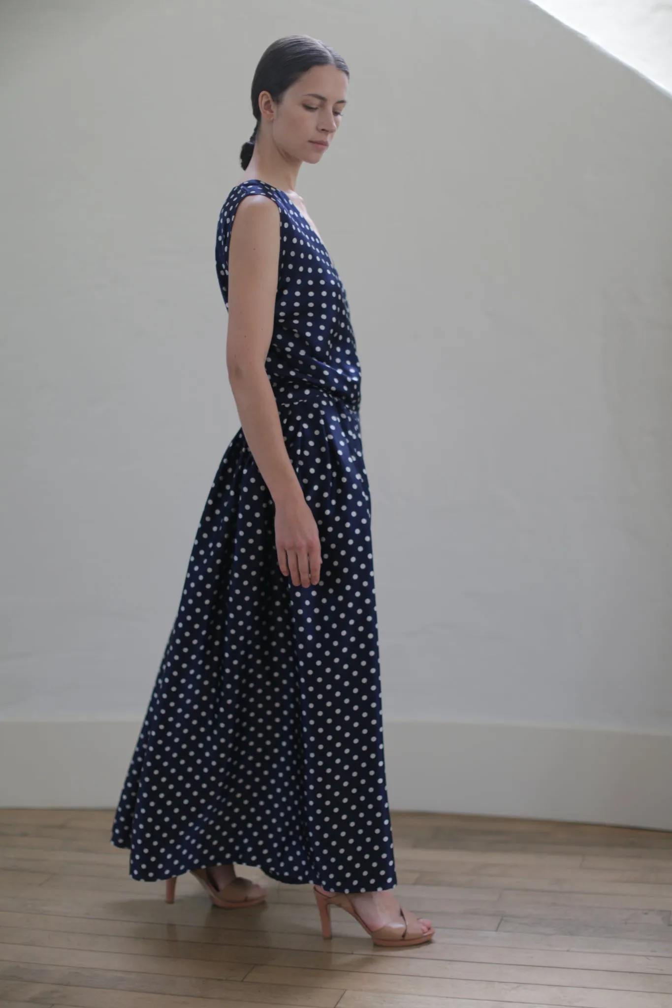 Charmeuse Wrap Dress | Navy Polkadot