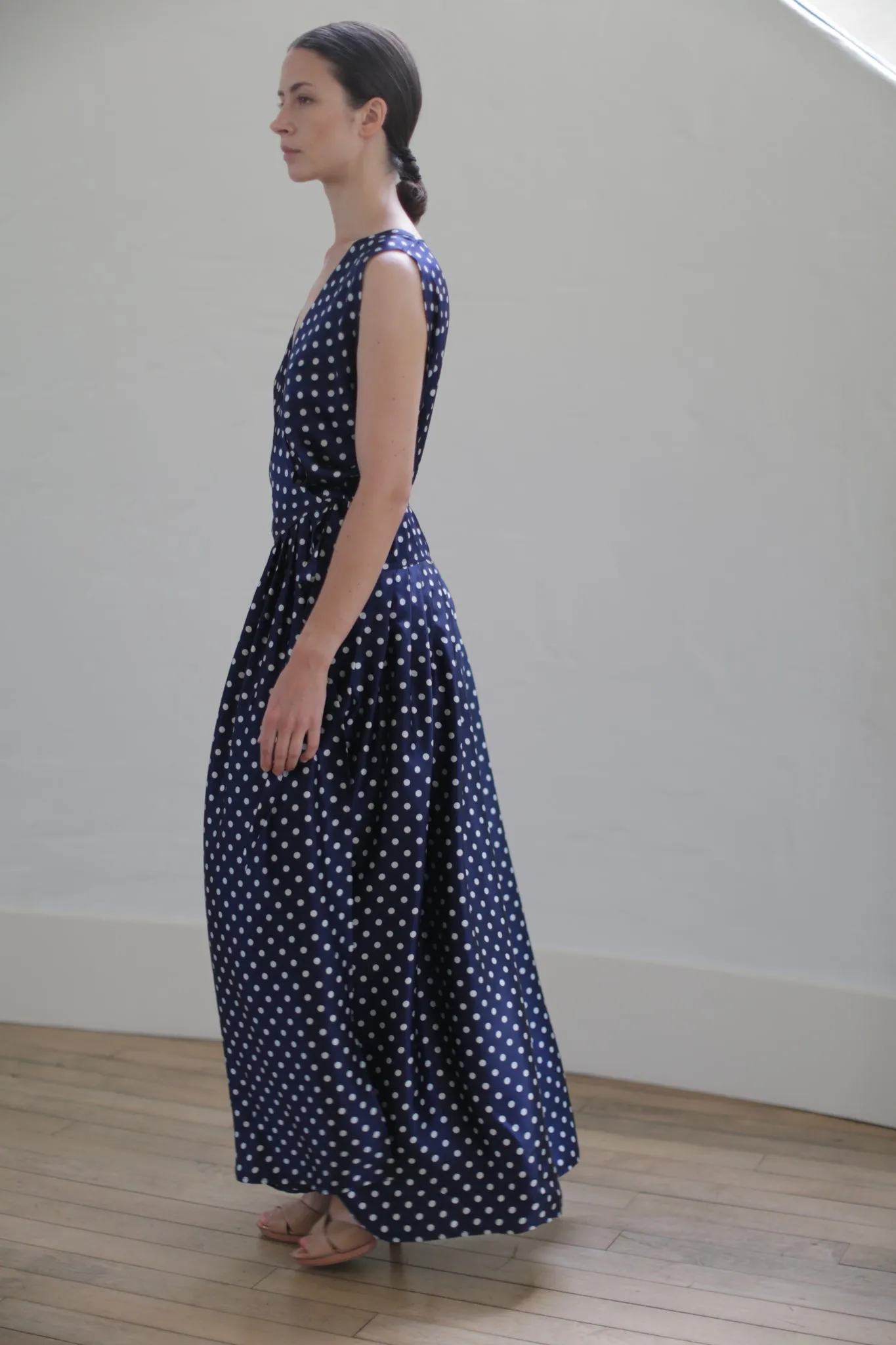 Charmeuse Wrap Dress | Navy Polkadot