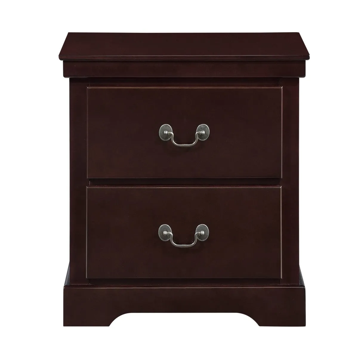 Cherry Wood 2-Drawer Night Stand with Satin Nickel Handles