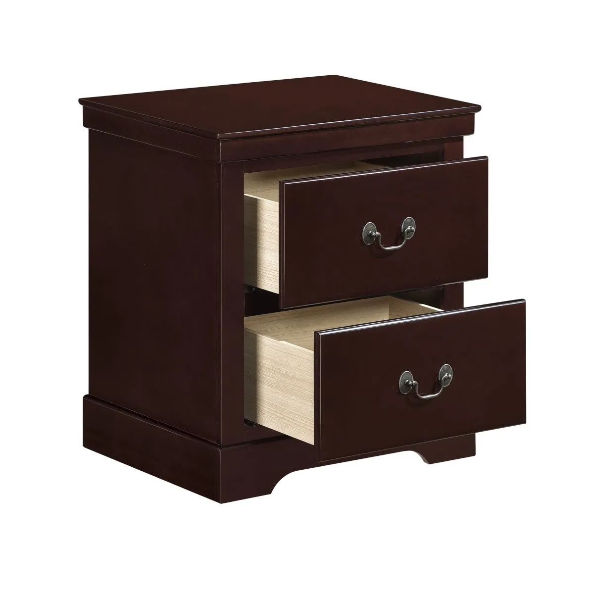 Cherry Wood 2-Drawer Night Stand with Satin Nickel Handles