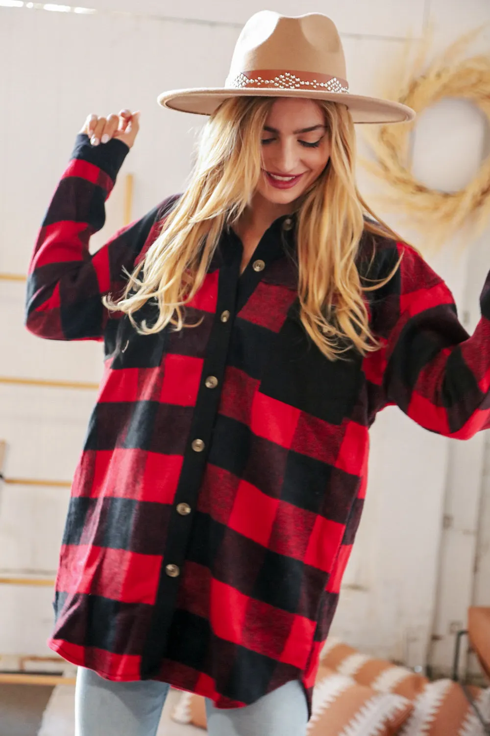 Christmas Red Flannel Plaid Button Down Shacket