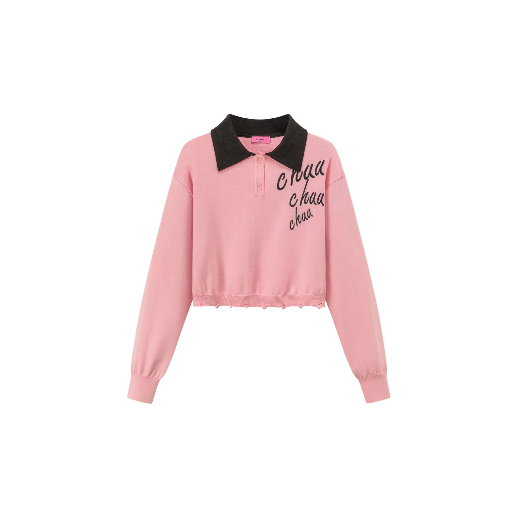 Chuu Lettering Color Cropped Knit Sweater