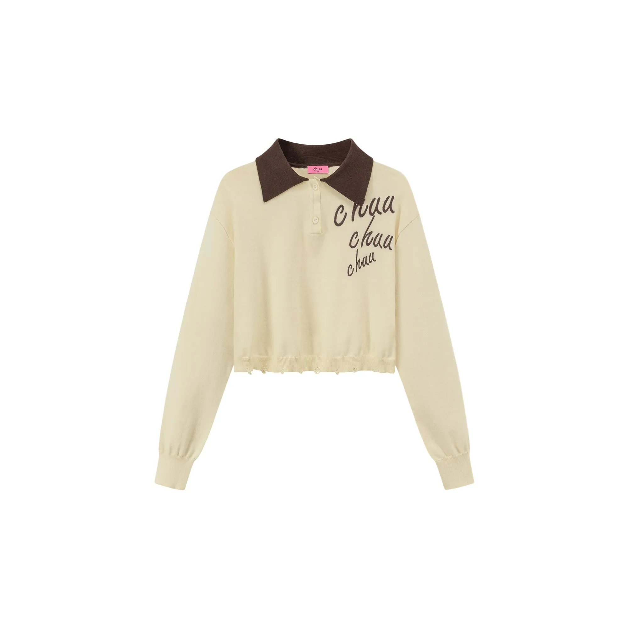 Chuu Lettering Color Cropped Knit Sweater