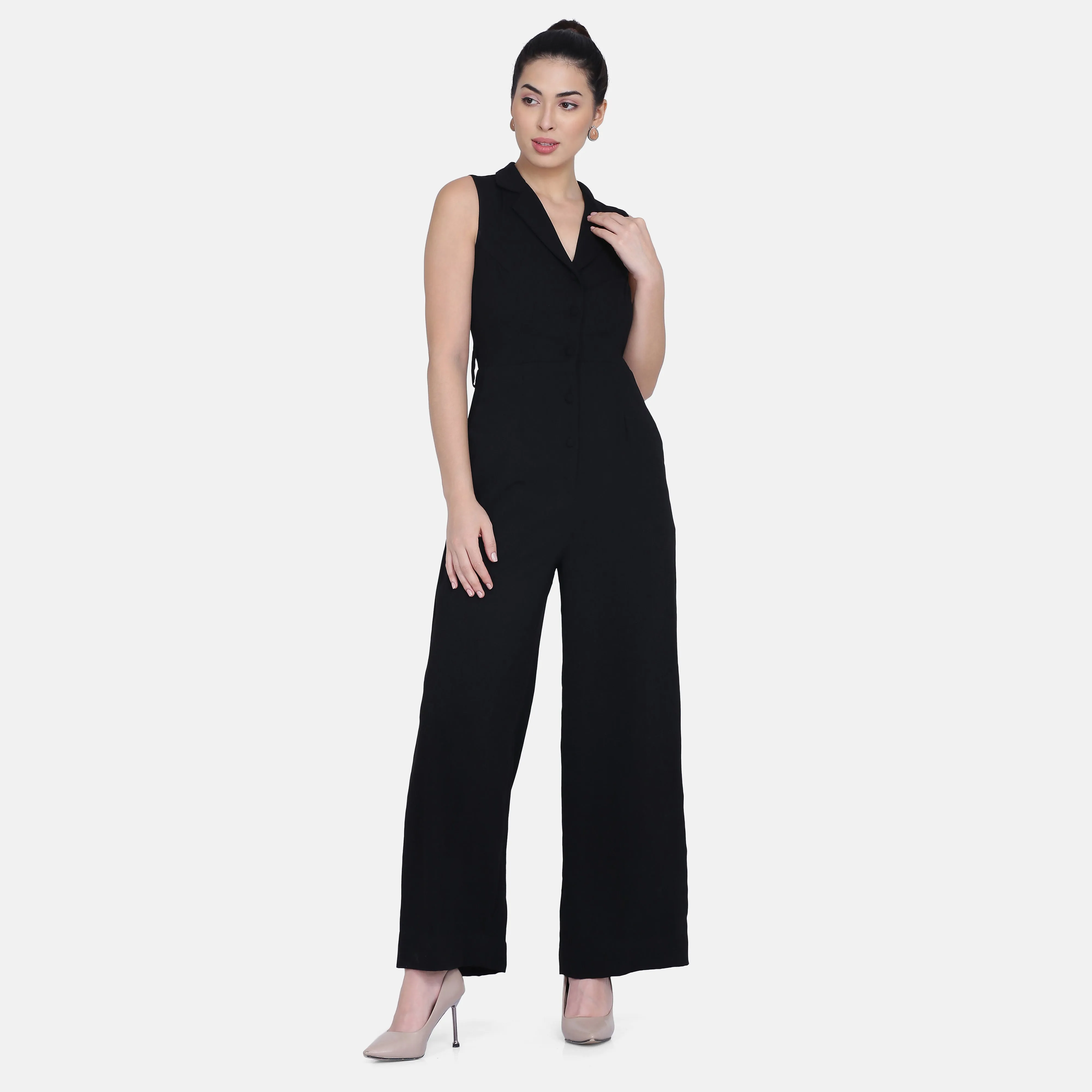 Classic outfit for everyday Work Poly Crepe Jumpsuit - Black