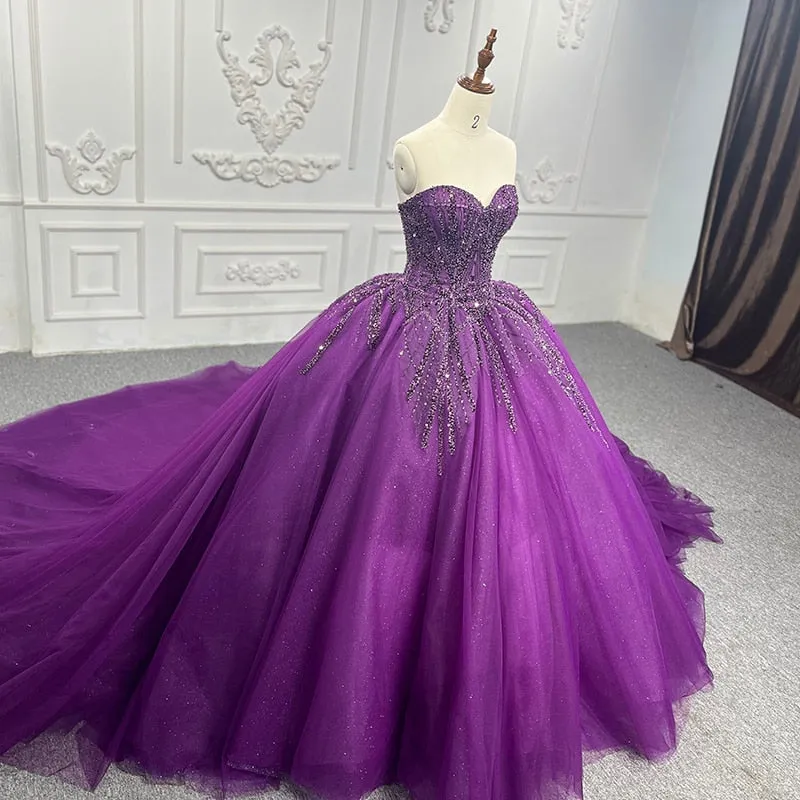 Classic Purple Organza A Line Ball Gown Sweetheart Elegant Evening Dress