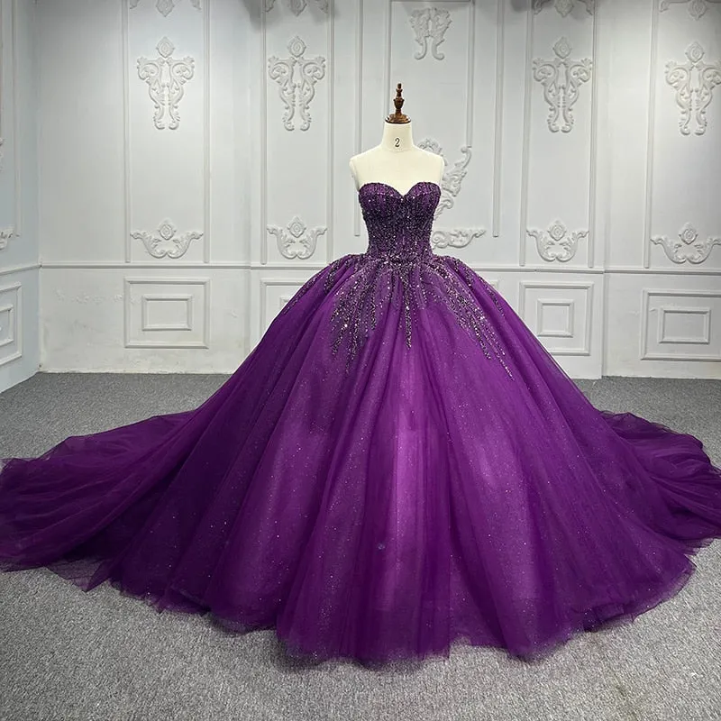 Classic Purple Organza A Line Ball Gown Sweetheart Elegant Evening Dress