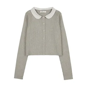 Coco Blanc Light Grey Peter Pan Ribbed Cardigan