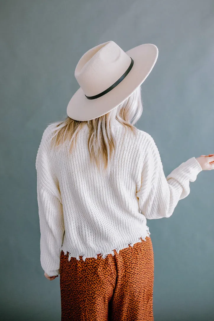 Colorado Cream Distressed Crop Sweater Tops | FINAL SALE