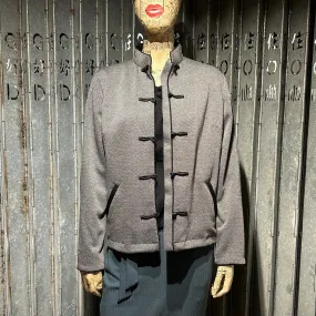 Contrast Knot Button Jacket, Grey Weave