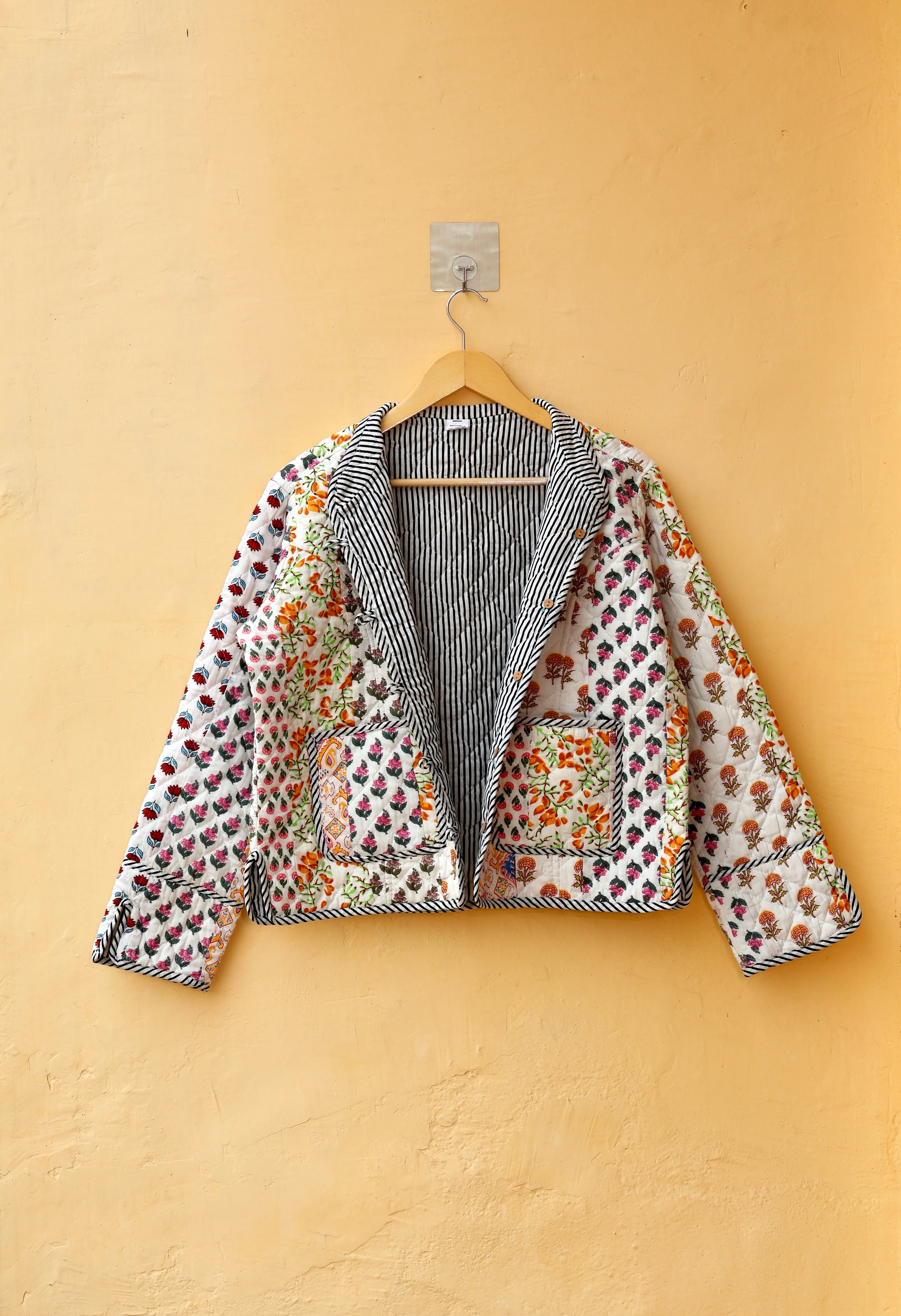 Cotton Handcrafted Kantha Jacket, Patchwork Women’s Quilted Reversible Coat, Kimono Indian Hand Block Printed Vintage Style Boho Vest Autumn Gift for her