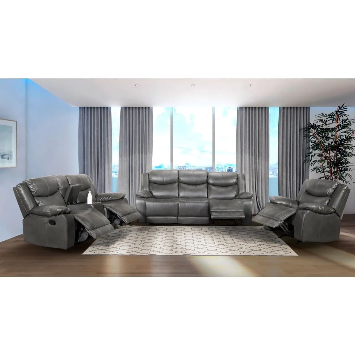 CozyCloud Grey Leather Gel Reclining Set