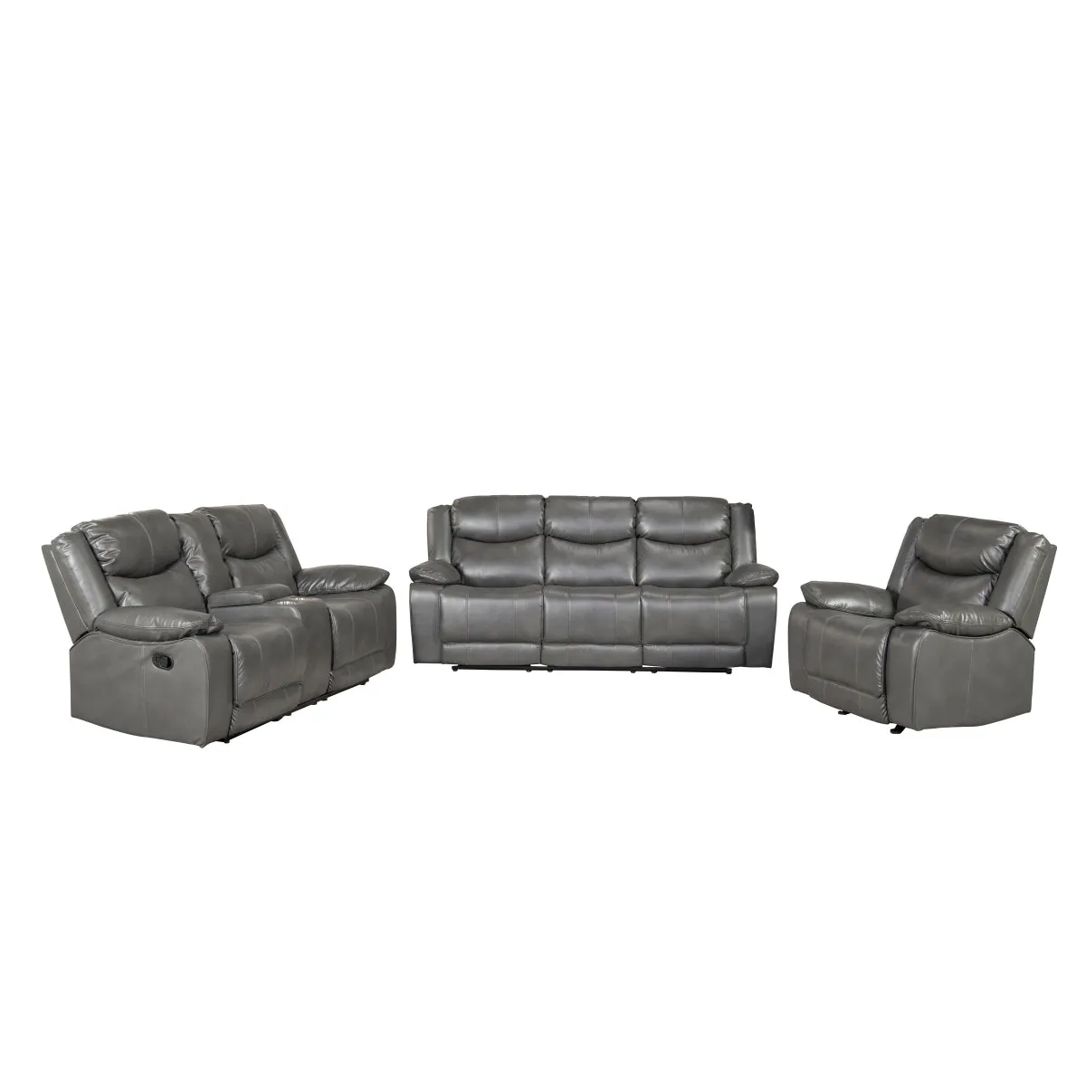 CozyCloud Grey Leather Gel Reclining Set