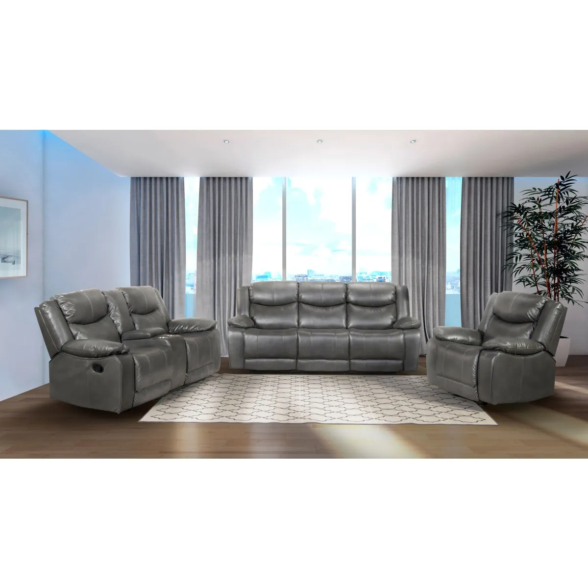 CozyCloud Grey Leather Gel Reclining Set