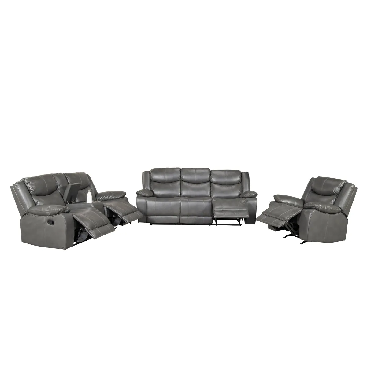 CozyCloud Grey Leather Gel Reclining Set