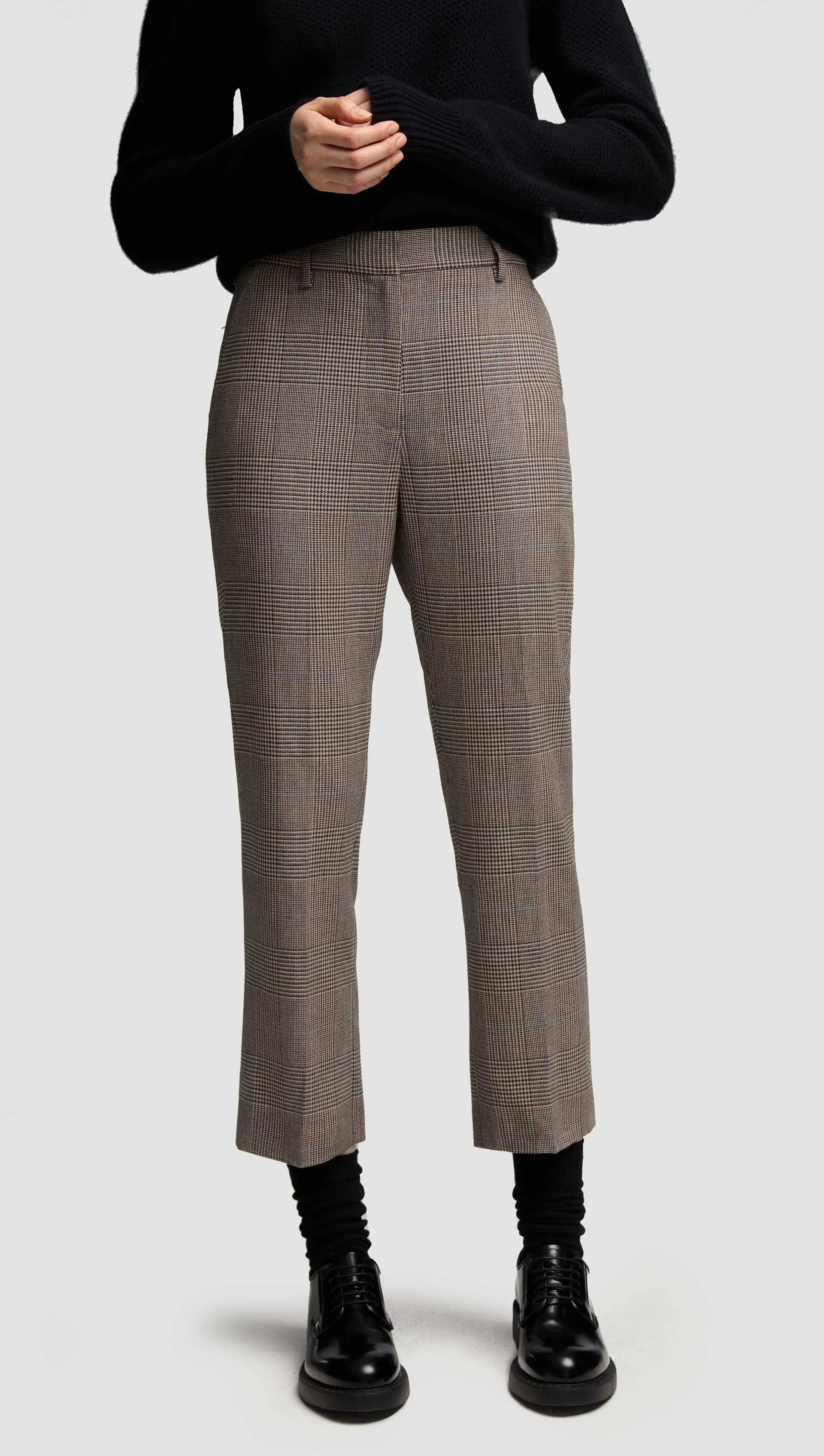 Cropped Straight Leg Trouser in Wool | Plaid Houndstooth