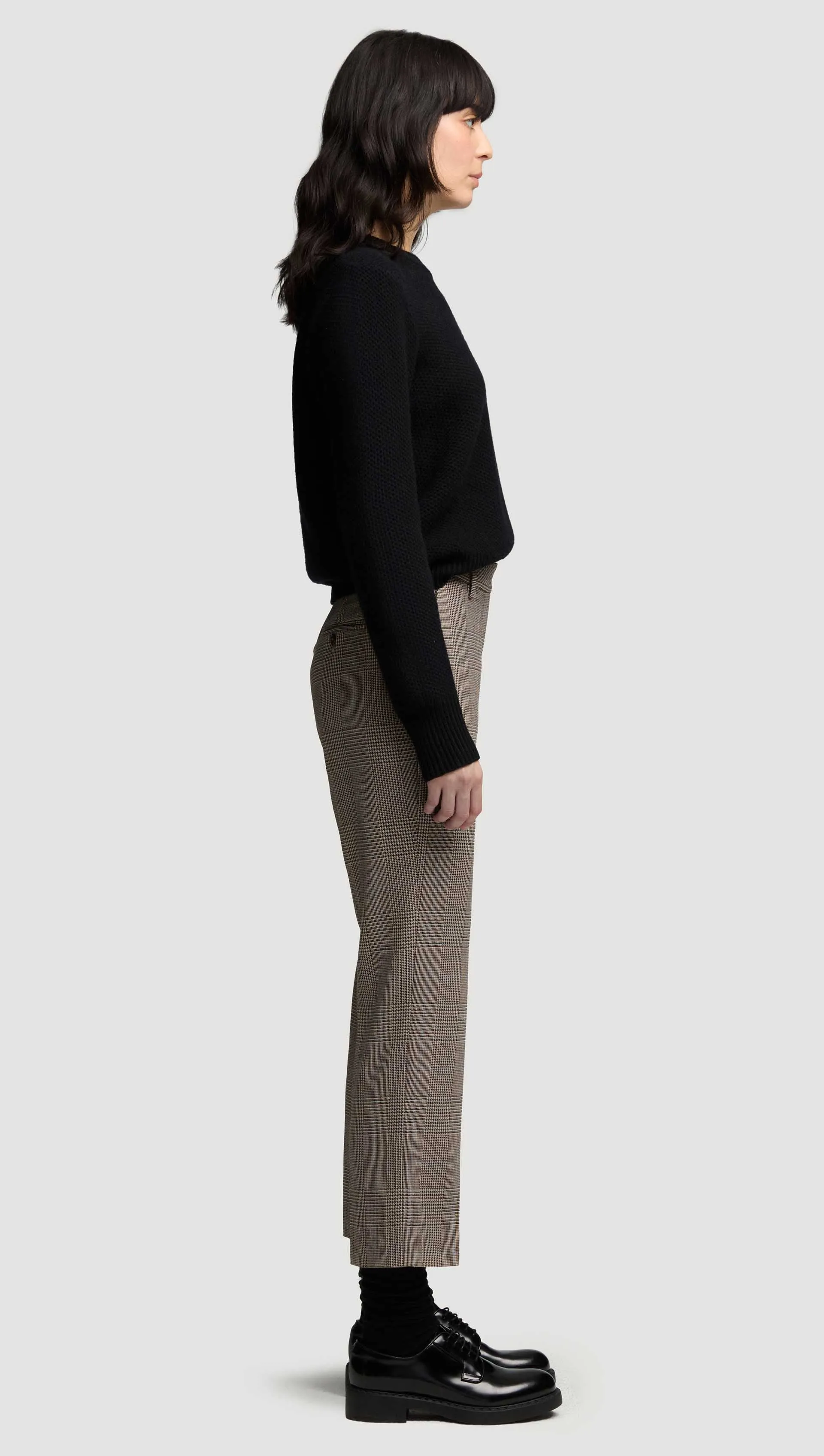 Cropped Straight Leg Trouser in Wool | Plaid Houndstooth