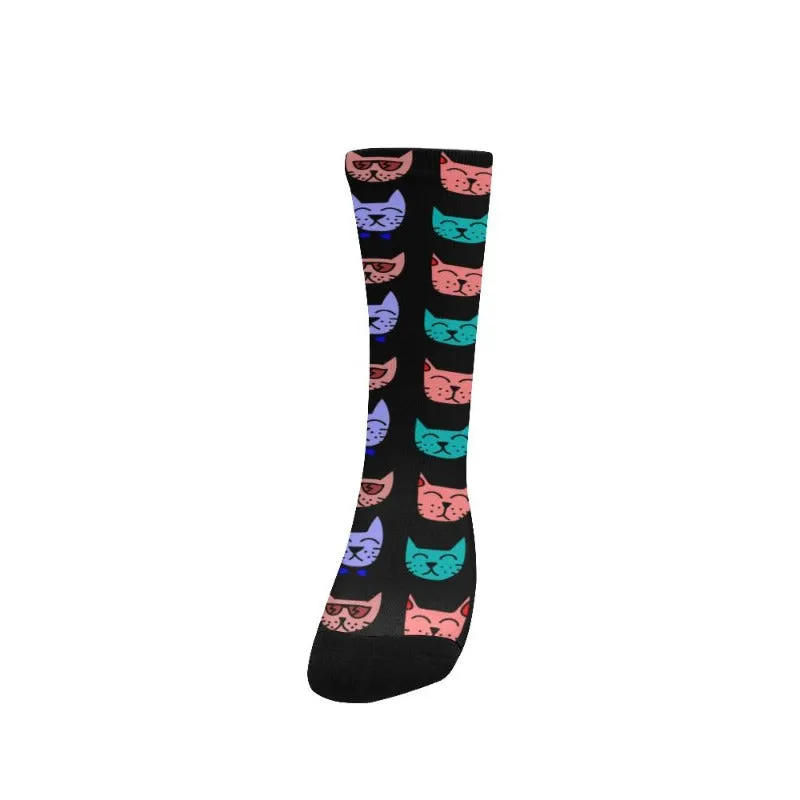 Cute Cat Print Women's Crew Socks Gifts For Cat Lady