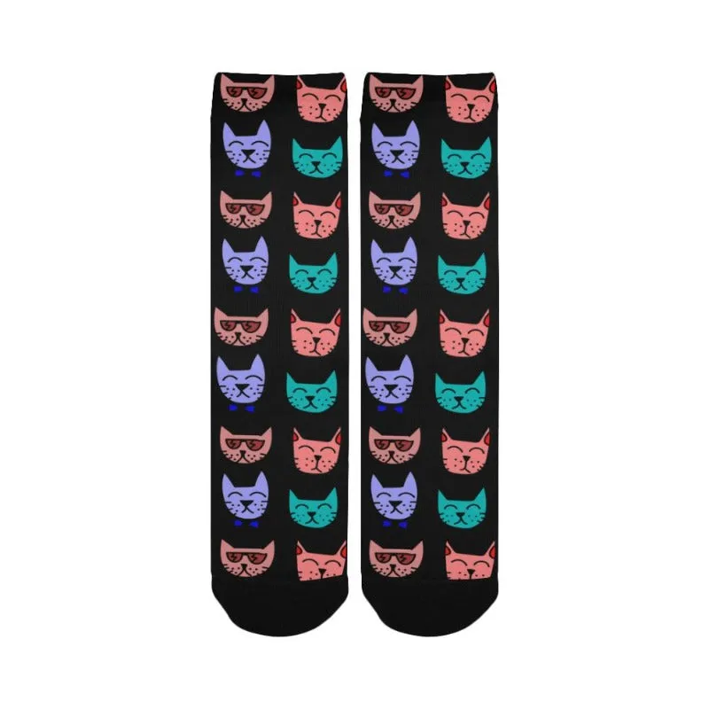 Cute Cat Print Women's Crew Socks Gifts For Cat Lady