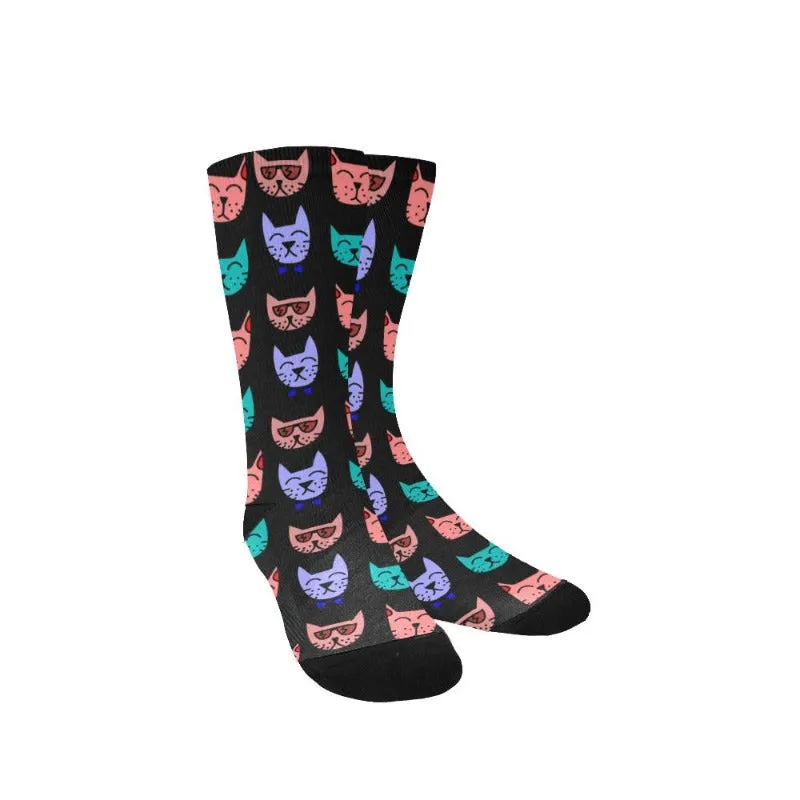 Cute Cat Print Women's Crew Socks Gifts For Cat Lady