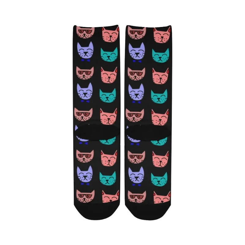 Cute Cat Print Women's Crew Socks Gifts For Cat Lady