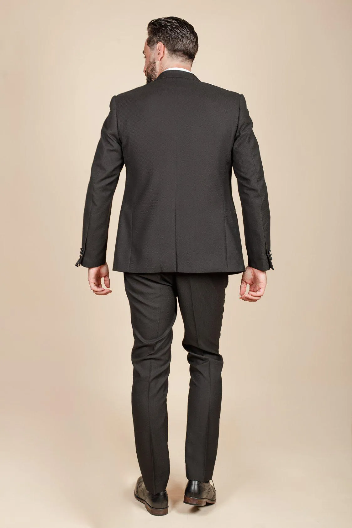 DALTON - Black Tux Lapel Diamond Three Piece Suit