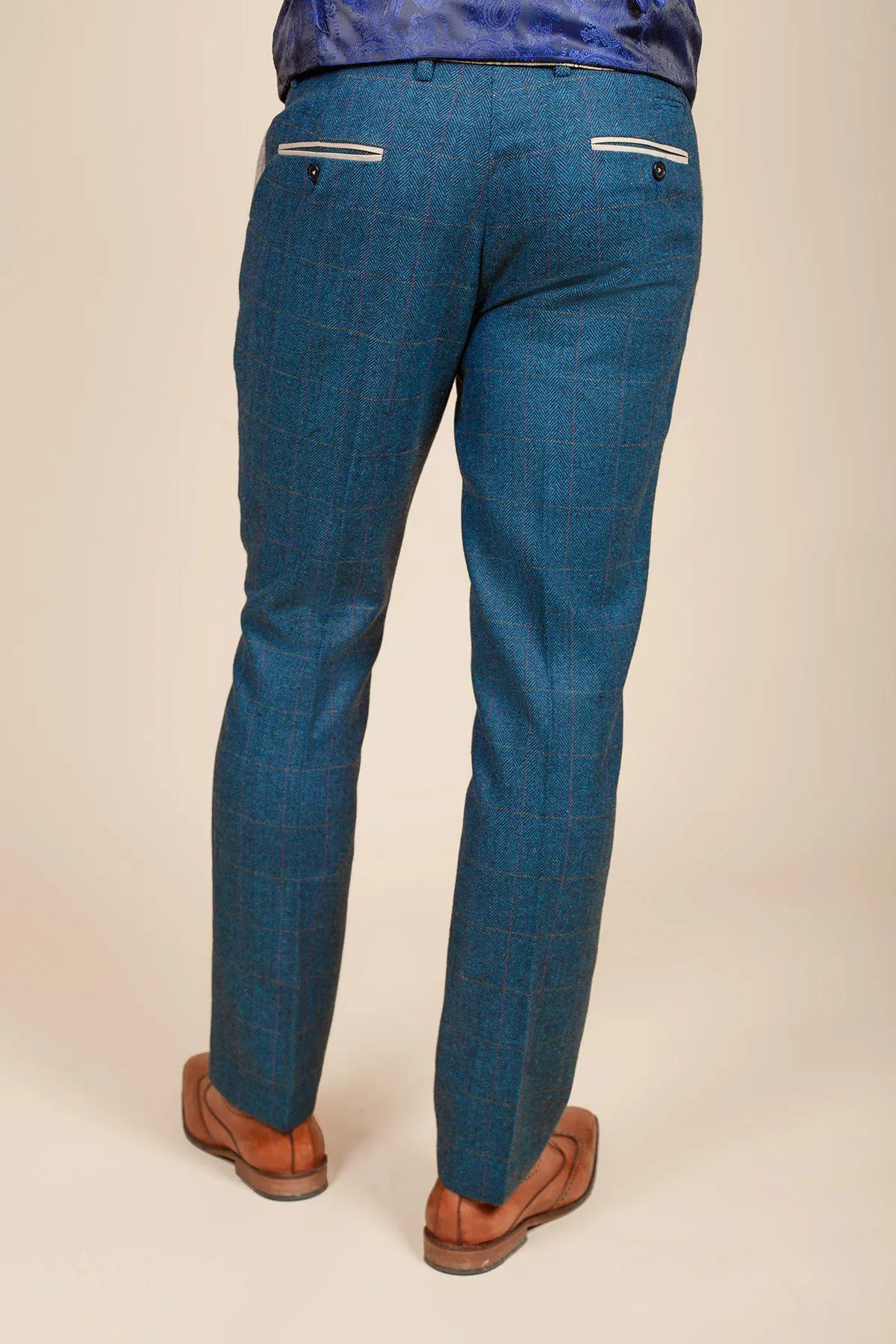 DION - Blue Tweed Check Suit With Kelvin Cream Waistcoat