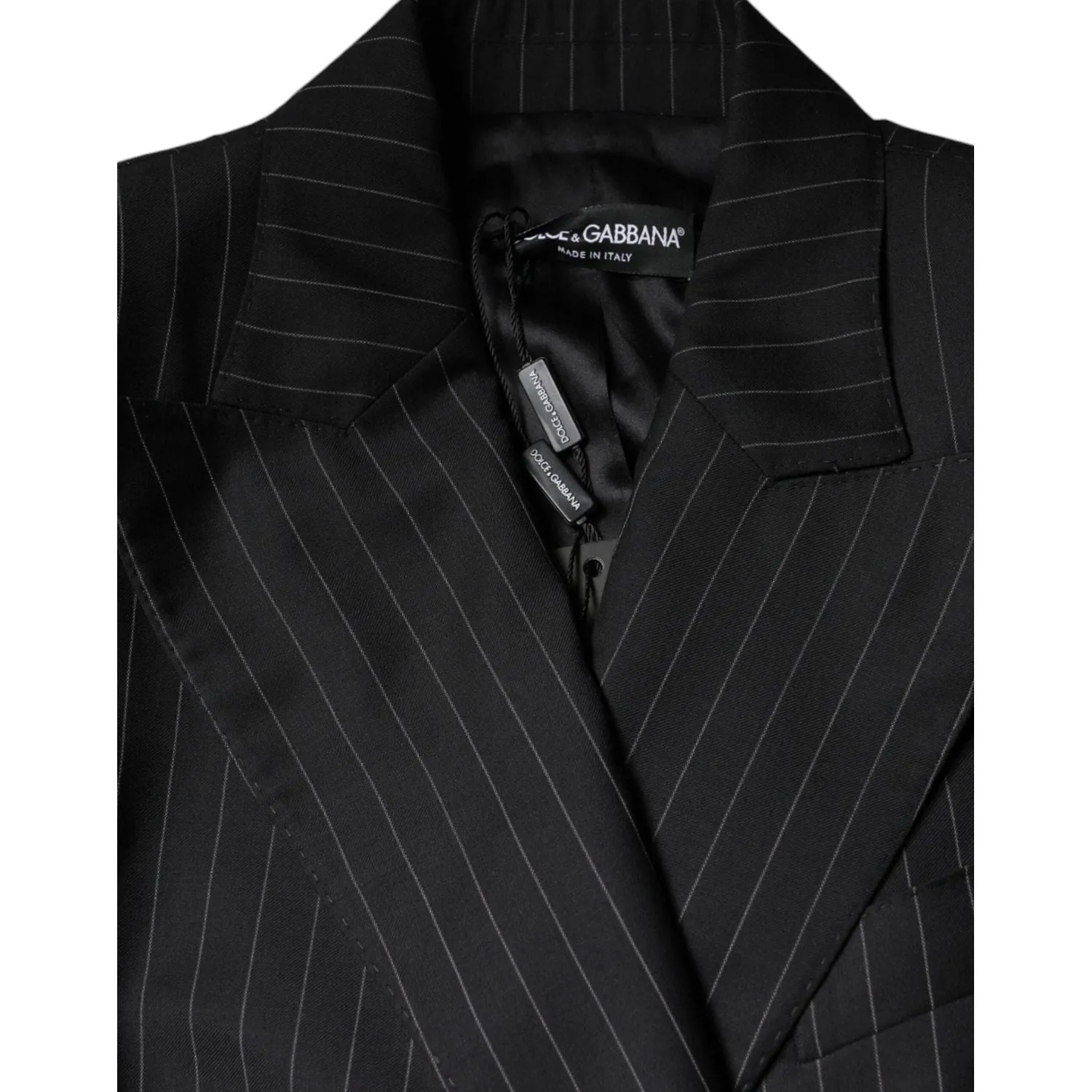 Dolce & Gabbana Black Striped Double Breasted Coat Jacket