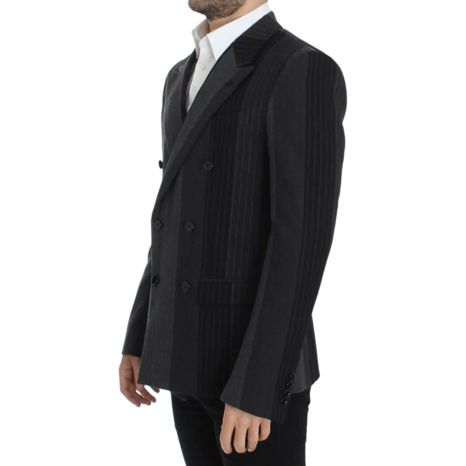 Dolce & Gabbana Elegant Gray Striped Wool Slim Blazer